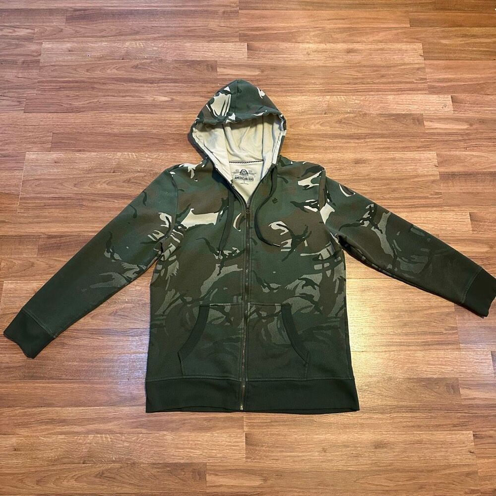 American Rag Camouflage Long-Sleeve Full Zip Hooded Shirt | Men Size Large